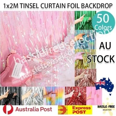 2M Tinsel Curtain Foil Metallic Fringe Backdrop Party Door Decorations Event • $4.49