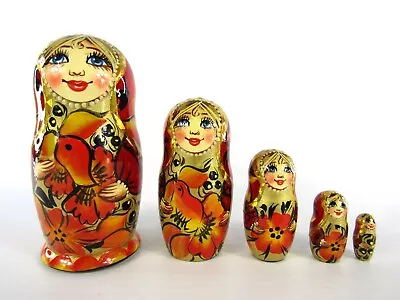 Matryoshka Nesting Dolls 3.9  5 Pc. Traditional Red Costume Set Russian 333 • $35.53