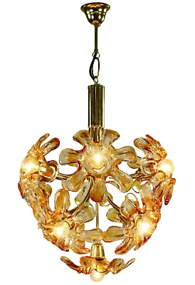 Vintage Mazzega Murano Glass Blossom Chandelier 11 Light Pendant Lamp MCM 60s • $1630