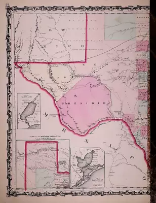 1862 Map Of WEST TEXAS - PONY EXPRESS ~ Johnson Atlas Partial Map ~ (13x18)-#006 • $20.68