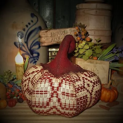 $44.75 • Buy Primitive Antique Vtg Style Retro Holiday Fall Red Cotton Woven COVERLET Pumpkin