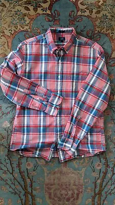 J Crew Factory Mercantile Plaid Madras Blue Pink Red Summer Slim Fit Shirt L • $9.99