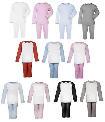 100% Cotton BABY BOY/GIRL TODDLER Plain Colour Pyjamas Set Long Sleeve Footless • £7.99