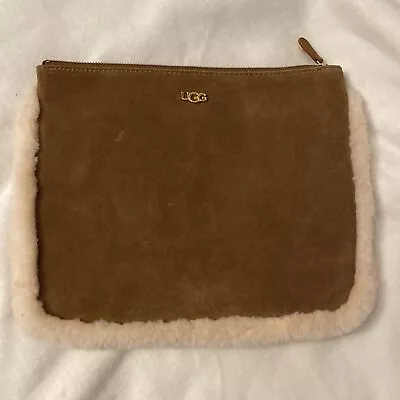 UGG AUSTRALIA Chestnut Suede Tan Sheepskin Clutch Bag ZipTopPouch Bag 12×10  • £25