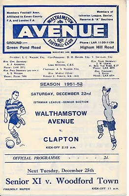 Walthamstow Avenue V Clapton (Isthmian League) 1951/1952 • £8.99