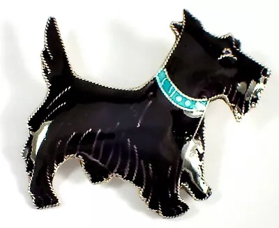 Vtg ZARAH Signed Designer STERLING Black Enamel Scottie Terrier Dog Brooch Pin • $22