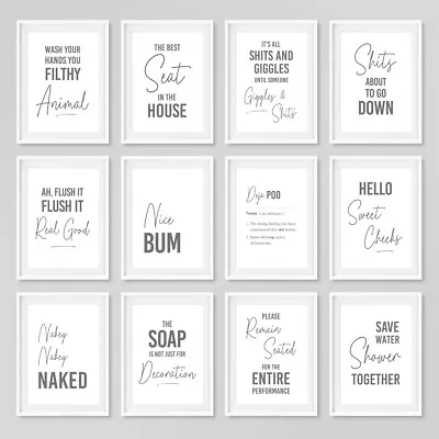 Funny Bathroom Quote Prints Typography Posters Home Wall Art Pictures Grey Decor • £5.75