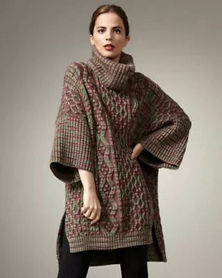 $995 M Missoni Women S Chunky Merino Wool Zigzag Sweater Poncho Italy Size L • $279.99