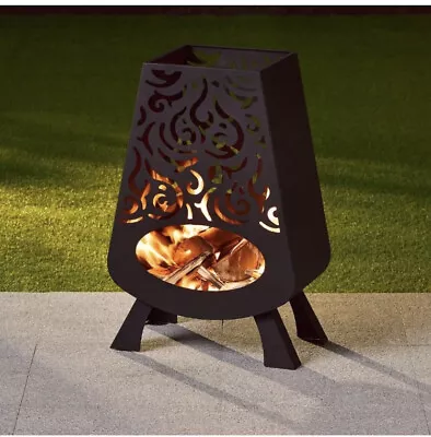 Fire-pit Log Burner Matte Black Strong Metal Outdoor Garden Warm Firepit • £44.99