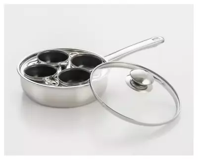 4-Cup Stainless Steel Egg Poacher Pan With Glass Lid Nonstick Egg Cups • $24.55