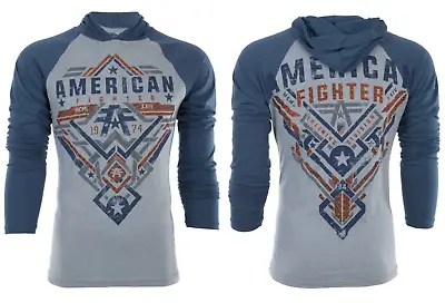 American Fighter Mens Long Sleeve Hoodie LANE Shirt Premium Gray • $26.95