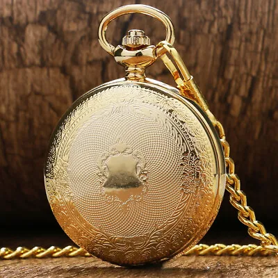 Vintage Mechanical Pocket Watch With Fob Chain Luxury Gold Case Hand Wind Gifts • $18.54