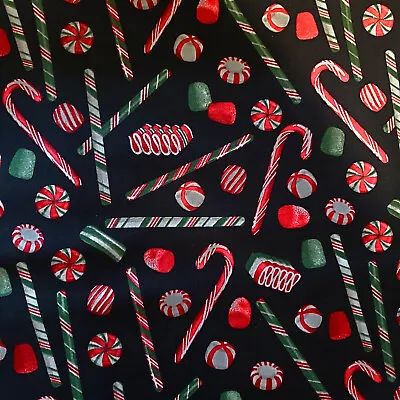 Candy Old Fashioned Christmas Fabric 100% Cotton FQ HY BTY By The Yard Black  • $2.85