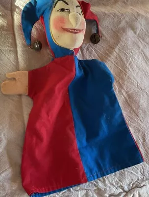 Vintage Jester Hand Puppet Red And Blue With Bell￼ • $0.99