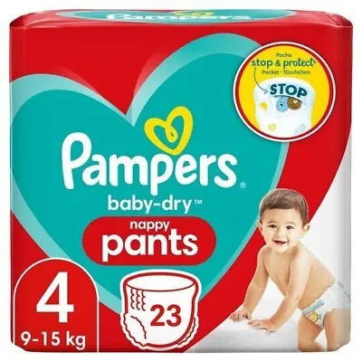 Pampers Nappy Pants 23 Nappies Baby Dry Nappy Pants Size 4 (9 - 15kg) • £6.64