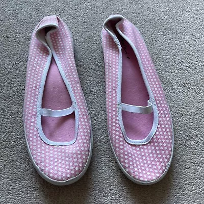 Canvas Pumps Ballet Shoes Holiday Casual Pink Polka Dot New Uk 6 • £4