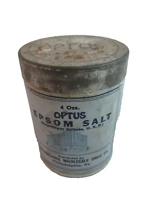 Vintage OPTUS Epsom Salt Empty Cardboard Tin Philadelphia Wholesale Drug Co. 4oz • $4.99