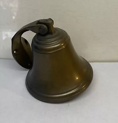 Vintage Hanging Door Bell Antique Brass Ship Bell With Wall Bracket ~4” D • $32