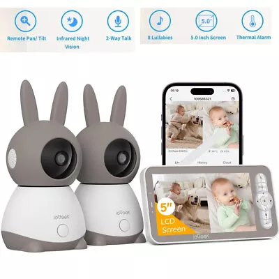 2K Baby Monitor With 2 Cameras 5  Split-Screen WiFi Video Baby Monitor PTZ 360° • $9.99