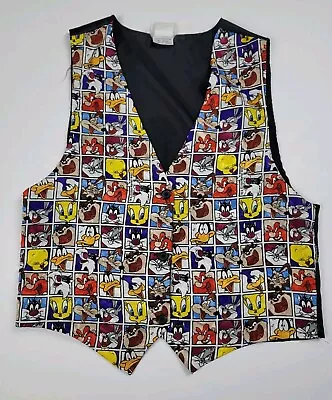 Vintage 1994 Looney Tunes Vest Adult 3 Button Taz Marvin Roadrunner Coyote Small • $13.63