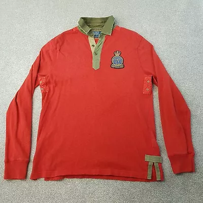 Polo Ralph Lauren Mens Rugby Shirt Medium Red 25th Reg GB Flag Polo Preppy • £34.99