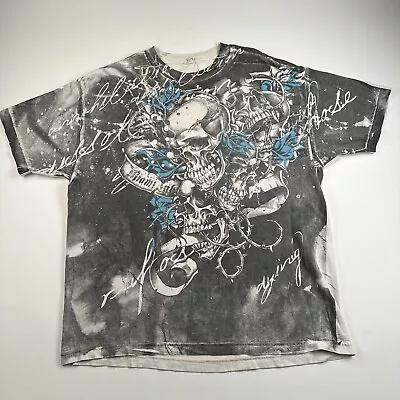 Vintage Y2K Miami Ink Shirt 2000s All Over Print Biker Skull XL • $35