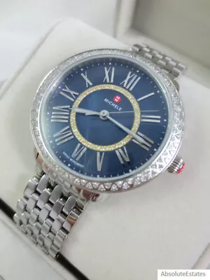 Michele Serein Mid 16 Silver Diamond Blue Watch MWW21B000162 Refurbished NIB Box • $1329.99