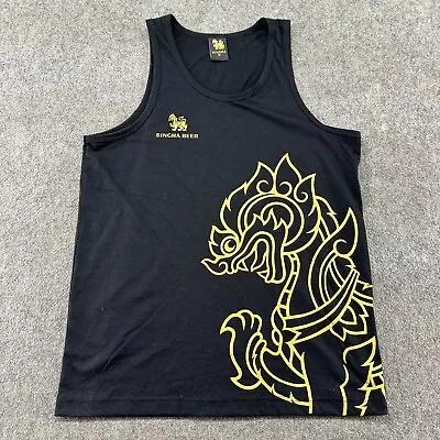 Singha Beer Shirt Mens Medium Black Graphic Tank Top AOP Cotton Dragon Thailand • $0.99