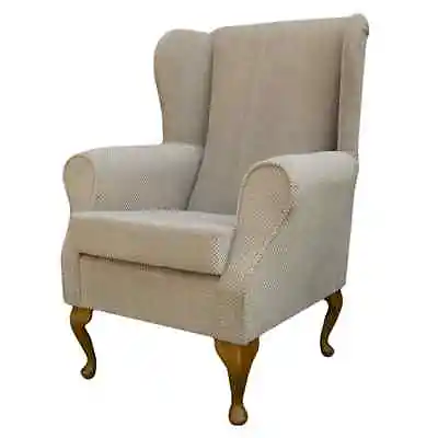 High Wing Back Fireside Chair Mink Dimple Fabric Seat Easy Armchair Queen Anne • £438.70