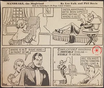 1946 MANDRAKE The Magician Daily Comic Strip Lee Falk Phil Davis Invisible Fools • $14.99