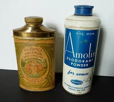 Vintage Lot 2 Talc Tins Colgate Dactylis Powder & Amolin Deodorant For Women • $24.95