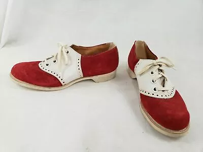 Vintage Oxfords Saddle Bowling Shoes Red White Suede Leather Ackolite White Sole • $200