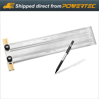 POWERTEC Precision Marking T-Rule With Mechanical Pencil Stainless Steel • $29.99