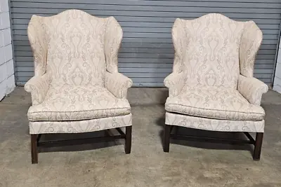 Pair Of Kittinger Williamsburg Mahogany Chippendale Wing Chairs • $2199