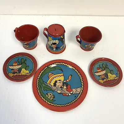 BK Benjamin Ohio Art Tin Lithograph Tea Set - The Little Mexican Boy #80 F5-41 • $80