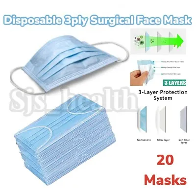 20 X PPE Disposable Masks 3ply Dental Dust Face Mouth Covering Mask Ear Loop • £8.99