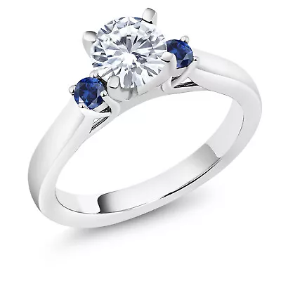 925 Sterling Silver White Moissanite And Created Sapphire 3-Stone Engagement • $84.99