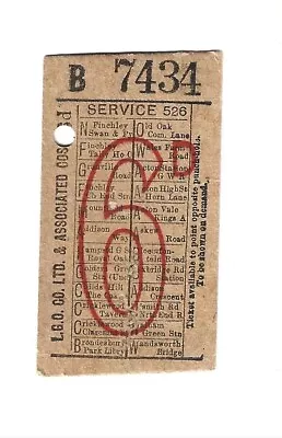 Bus Ticket London General Omnibus Co Ltd Serv 526  6d  Geographical Punch • £2.99