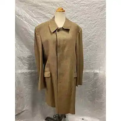 Burberry Vintage 80s Men's Beige Khaki Long Trench Coat Hidden Button Made ... • $231.26