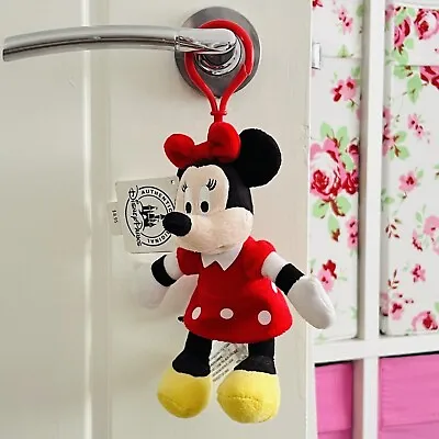 Disney Parks Minnie Mouse Clip On Plush Toy Teddy Bear Keyring Pram Bag Charm ❤️ • $18.64