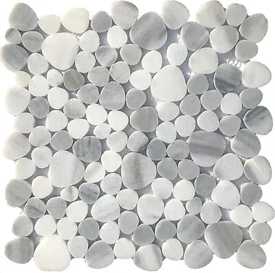 Mosaic Tiles Sheet Pebble Stone Grey Gloss For Walls Floors Baths Kitchen • £2.90