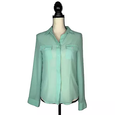 MM Couture By Miss Me Mint Green Sheer Button Down Shirt      Size: S • $12.50