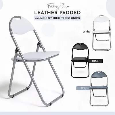 Folding Chair Faux Leather Padded Seat Backrest Office Study Events Comfortable • £119.96
