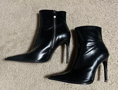 Zara Women Shiny High Heels Ankle Boots SIDE ZIP Sz 38 US 7.5 Or 8  7112/001 • $22.95