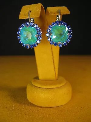 MARIANA JEWELRY EARRINGS FLOWER SWAROVSKI CRYSTALS AQUA GREEN BLUE SPL Gift • $67