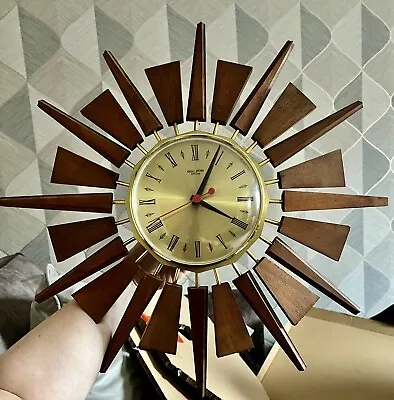Anstey & Wilson Retro Sunburst Clock 1960s/70s. Working • £100