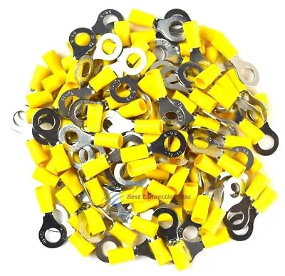 100 Pieces Vinyl Yellow 5/16  Ring Terminal Connector 12 - 10 Gauge AWG • $14.95