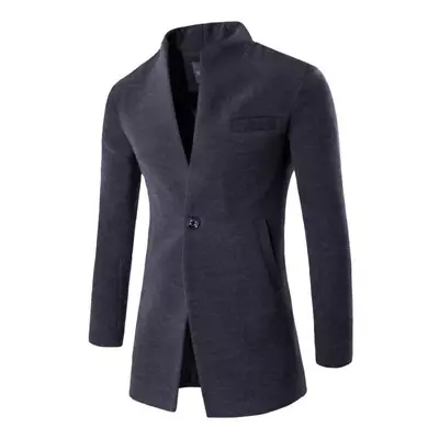 Mens Mandarin Collar Suit Jacket Wool Blend Tuxedo One Button Style For Formal • $35.56