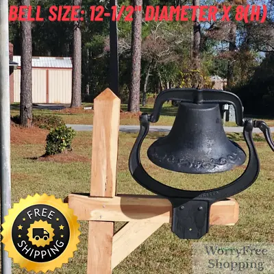 Large Vintage Matte Black DINNER BELL Cast Iron Farm House School Church Boat • $129.95