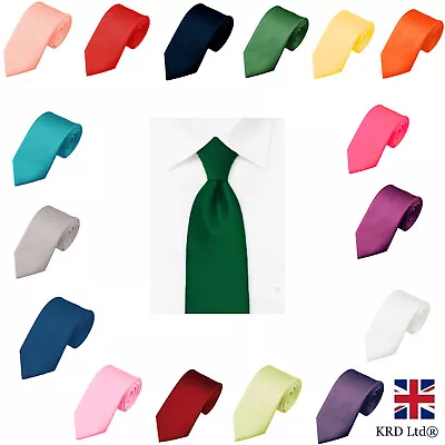 Men's Regular Tie Solid Plain Classic Satin Halloween Necktie Formal Ties Boys • £3.05